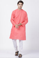 Men's Blended Cotton Kurta Set In Pink