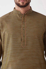 Buy Men's Blended Silk Woven Kurta Set in Black - Side