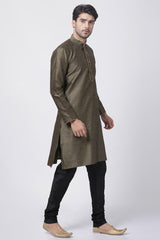 Men's Cotton Art Silk Kurta Set In Black