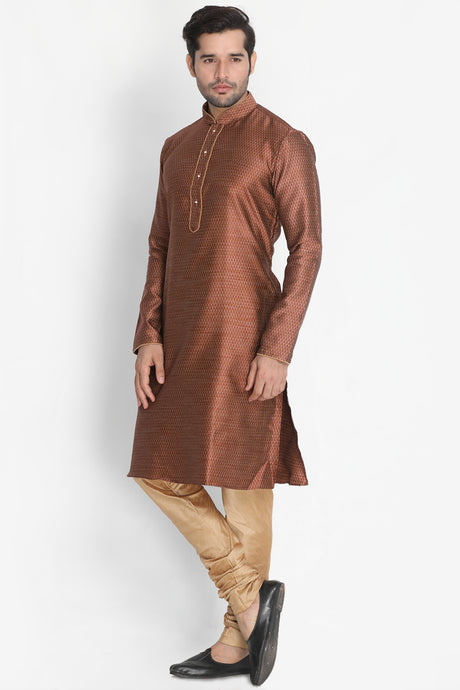 Men's Cotton Art Silk Kurta Set in Maroon