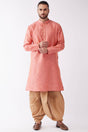 Buy Men's Blended Silk Woven Kurta Set in Pink