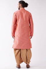 Buy Men's Blended Silk Woven Kurta Set in Pink - Back