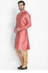 Men's Cotton Art Silk Kurta Set In Pink