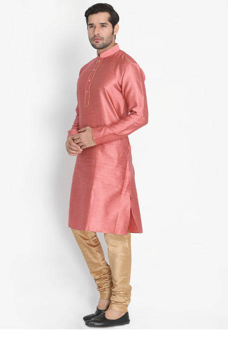 Men's Cotton Art Silk Kurta Set in Pink