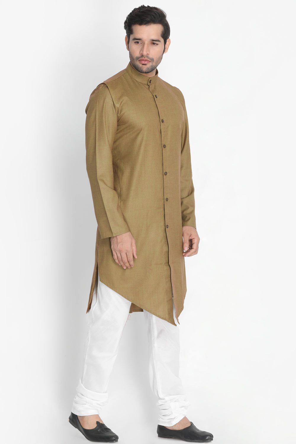 Men's Blended Cotton Kurta Set In Brown