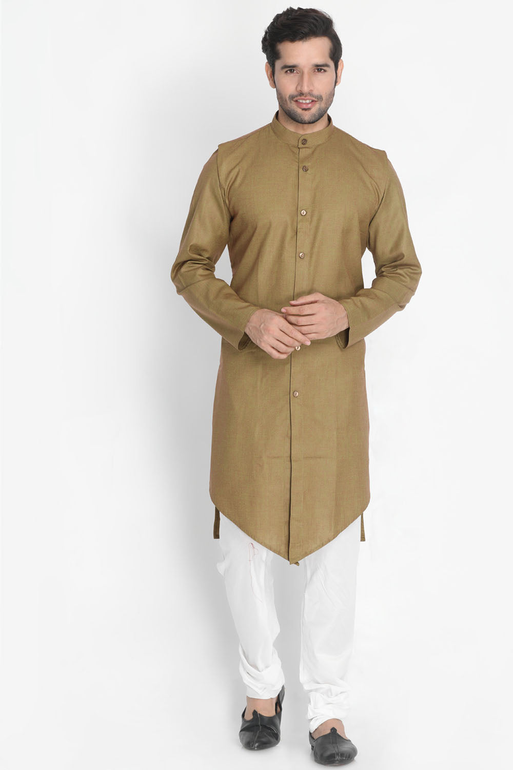 Men's Blended Cotton Kurta Set In Brown