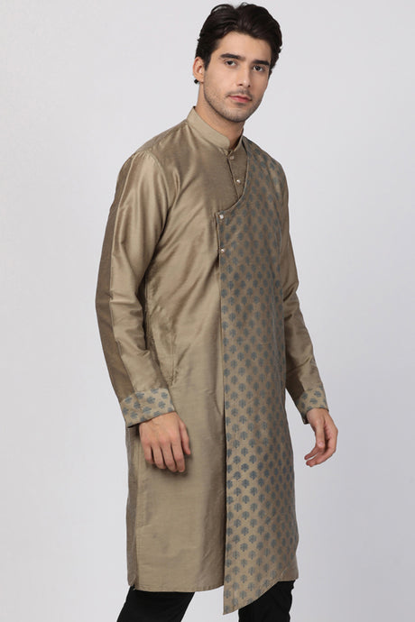 Men's Cotton Art Silk Kurta In Beige