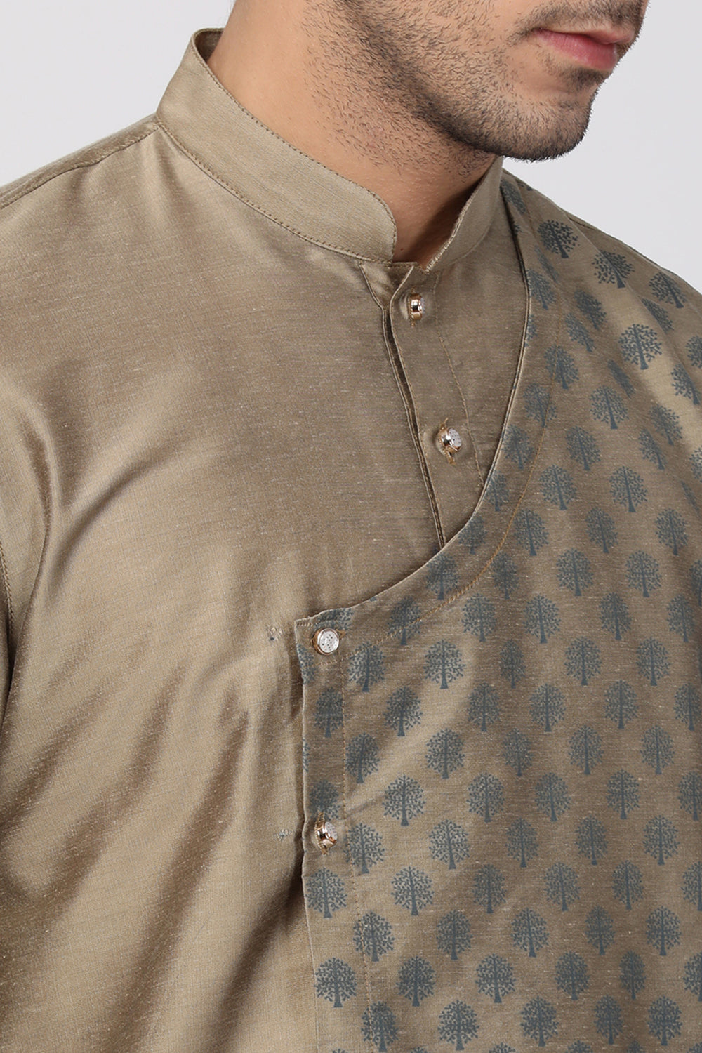 Men's Cotton Art Silk Kurta In Beige