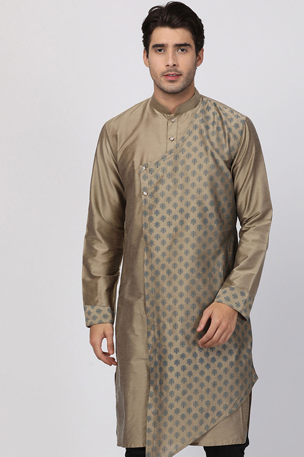 Men's Cotton Art Silk Kurta In Beige