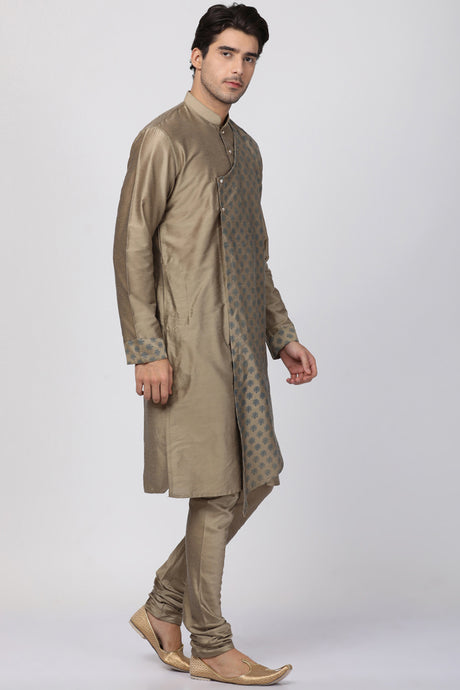 Men's Cotton Art Silk Kurta Set In Beige