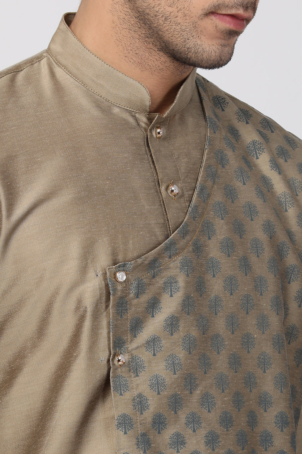 Men's Cotton Art Silk Kurta Set In Beige