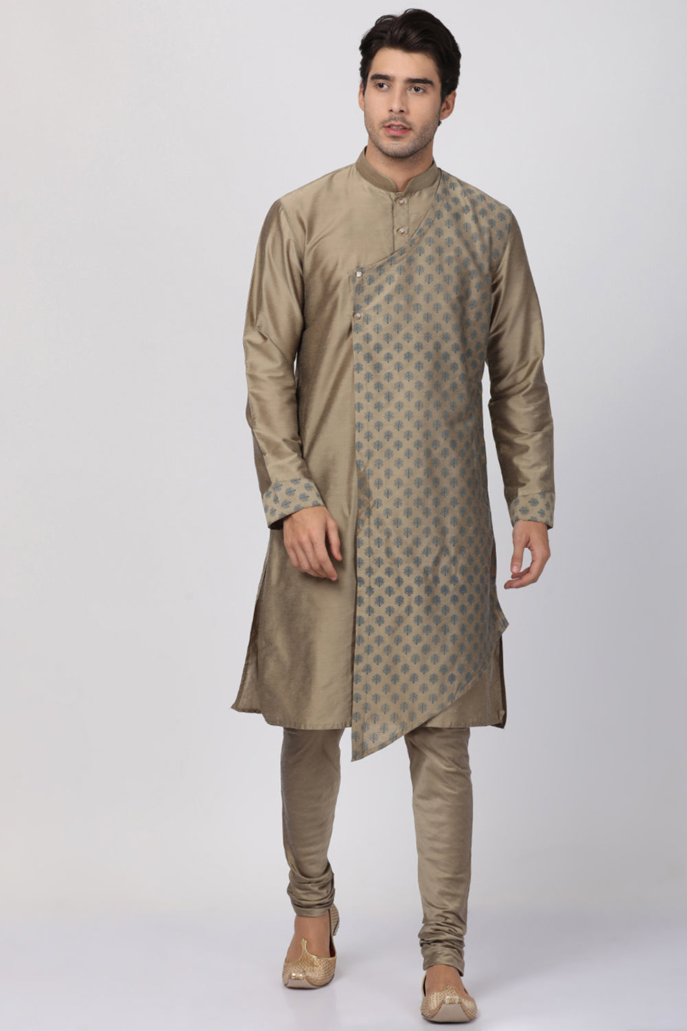 Men's Cotton Art Silk Kurta Set In Beige