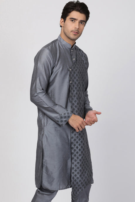 Men's Cotton Art Silk Kurta In Grey