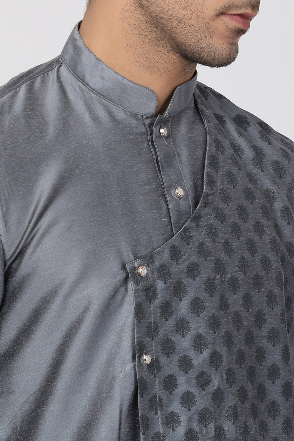 Men's Cotton Art Silk Kurta In Grey