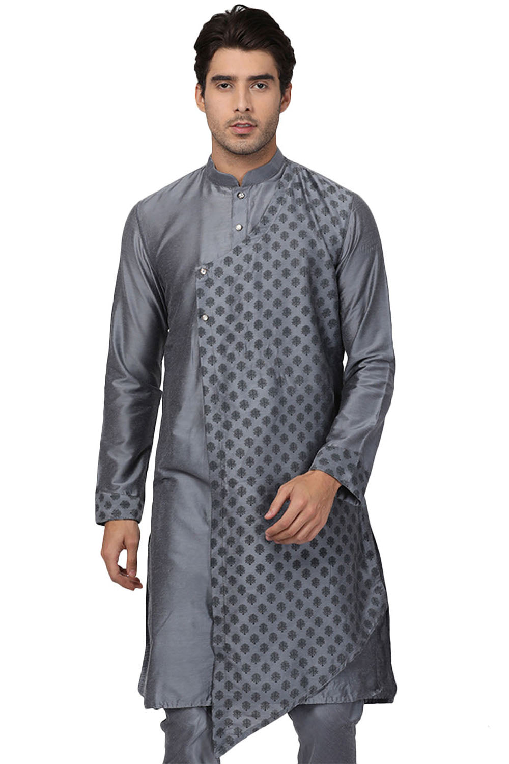 Cotton Art Silk Kurta In Grey