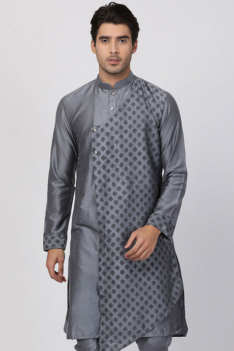 Cotton Art Silk Kurta In Grey