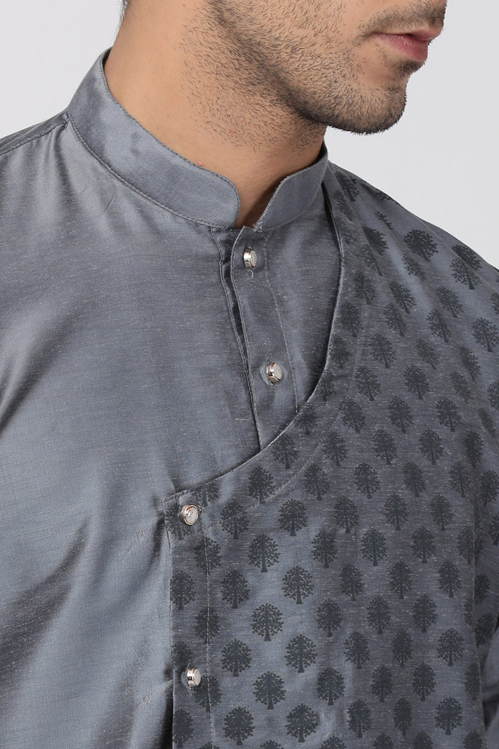 Men's Cotton Art Silk Kurta Set In Grey