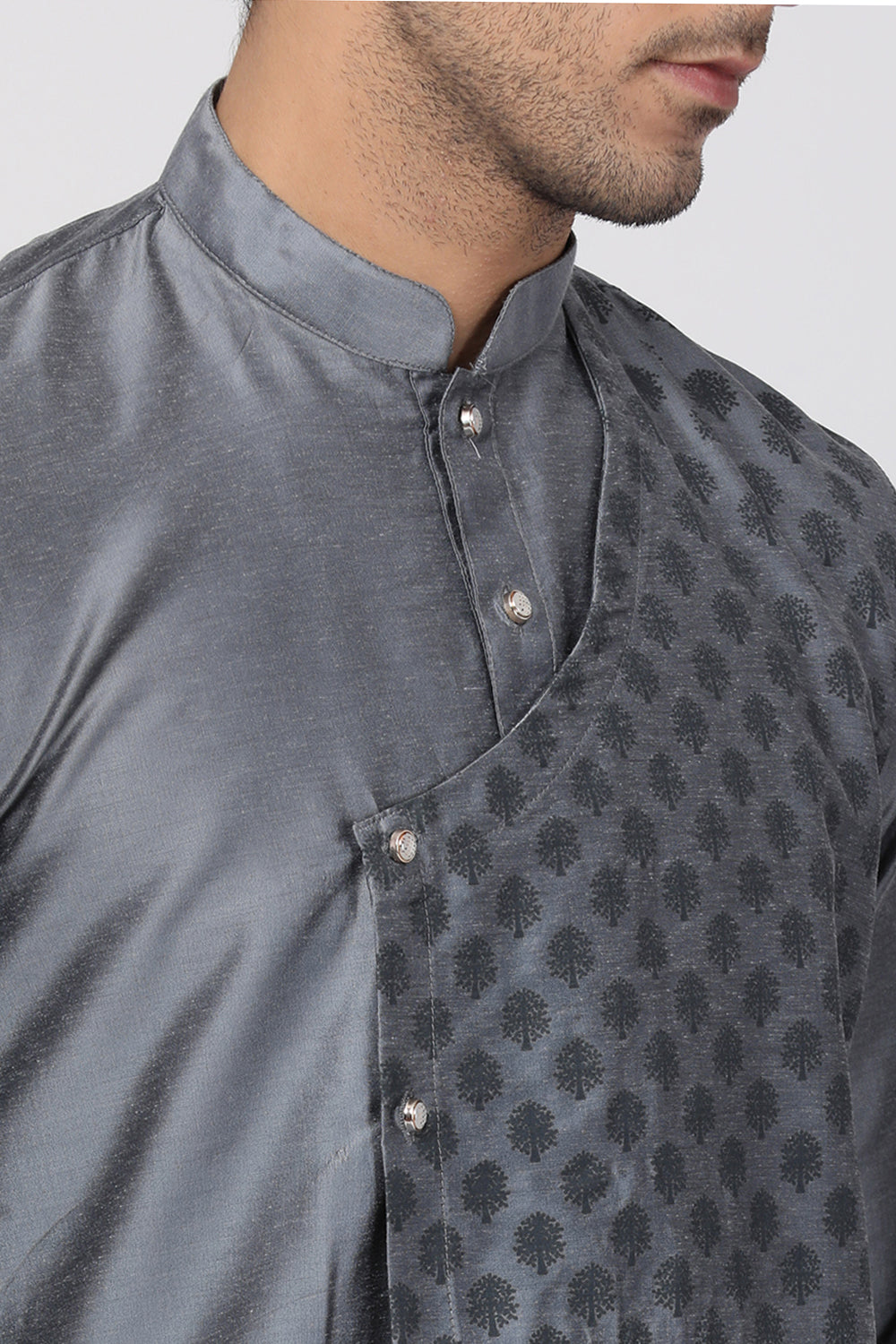 Men's Cotton Art Silk Kurta Set In Grey