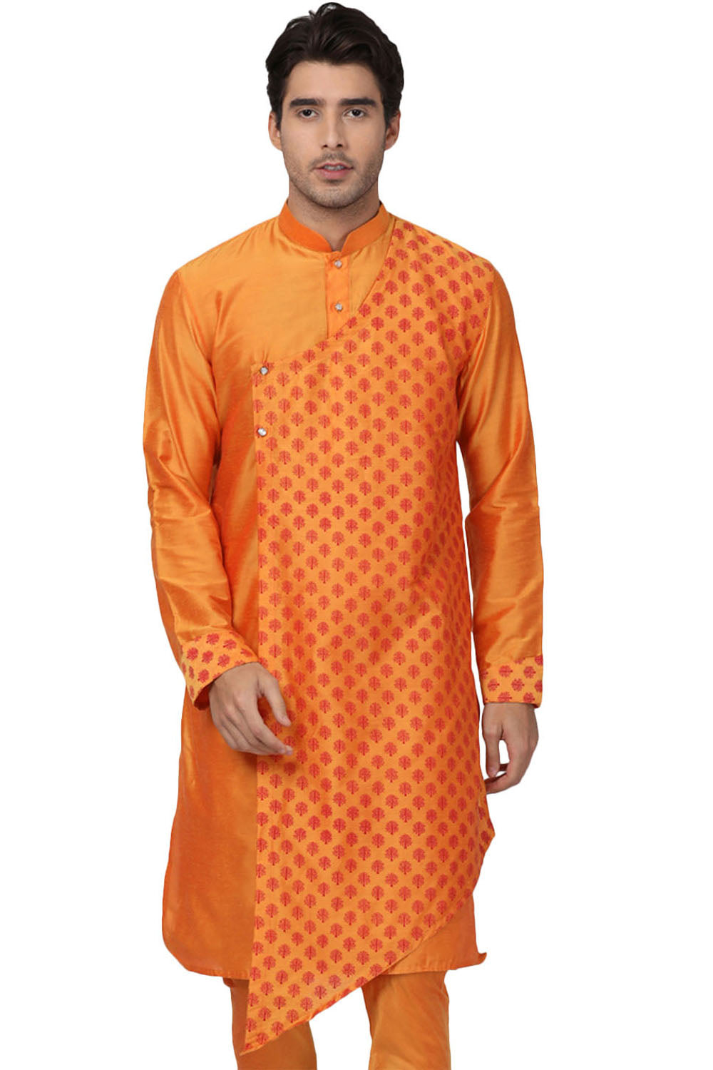 Cotton Art Silk Kurta In Orange