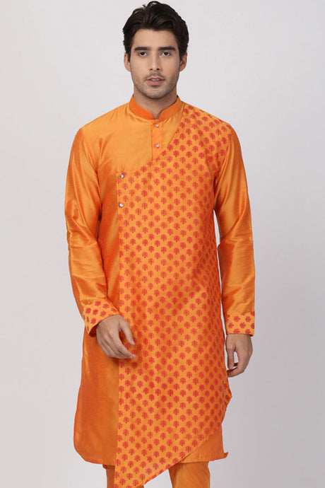 Cotton Art Silk Kurta In Orange