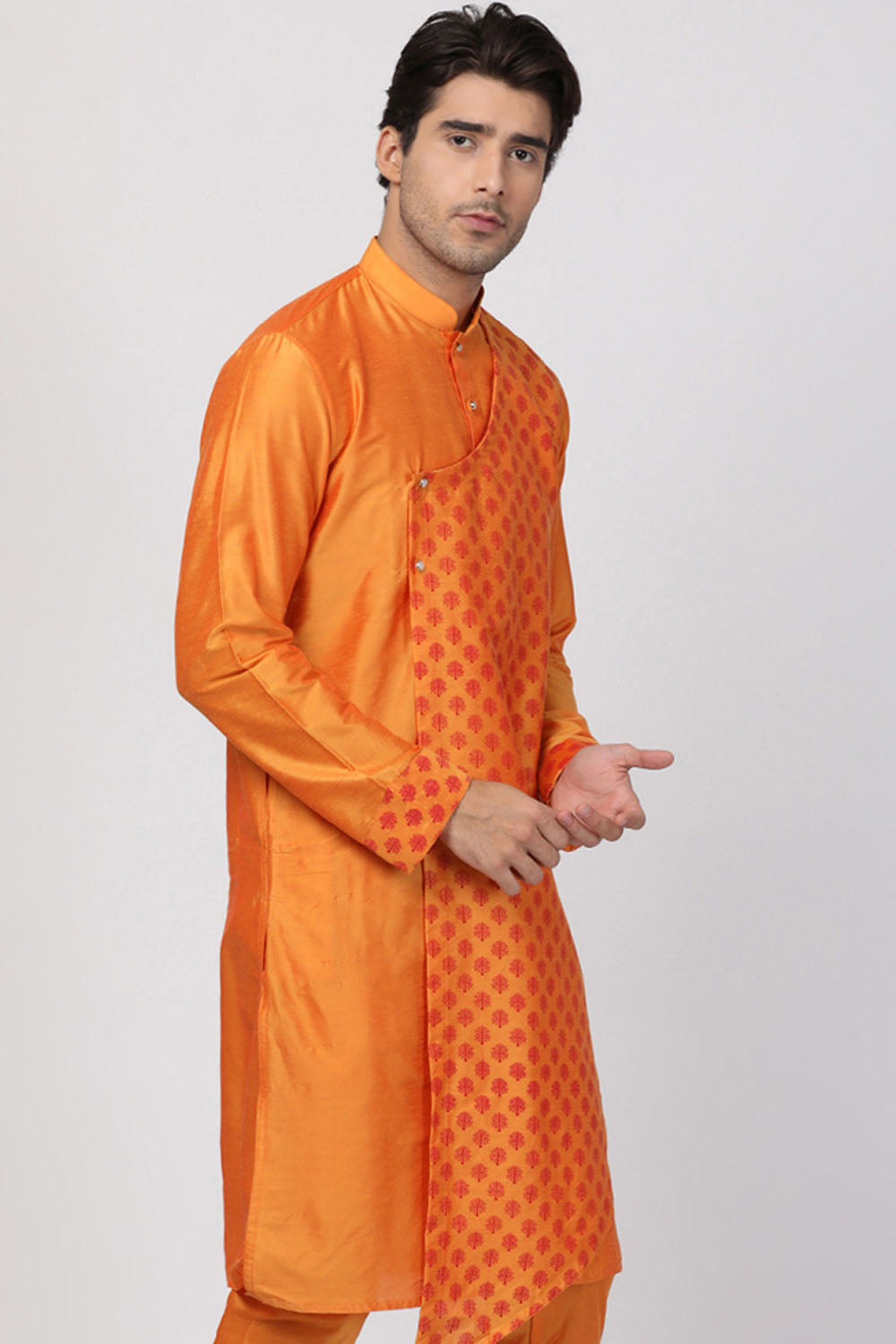 Cotton Art Silk Kurta In Orange