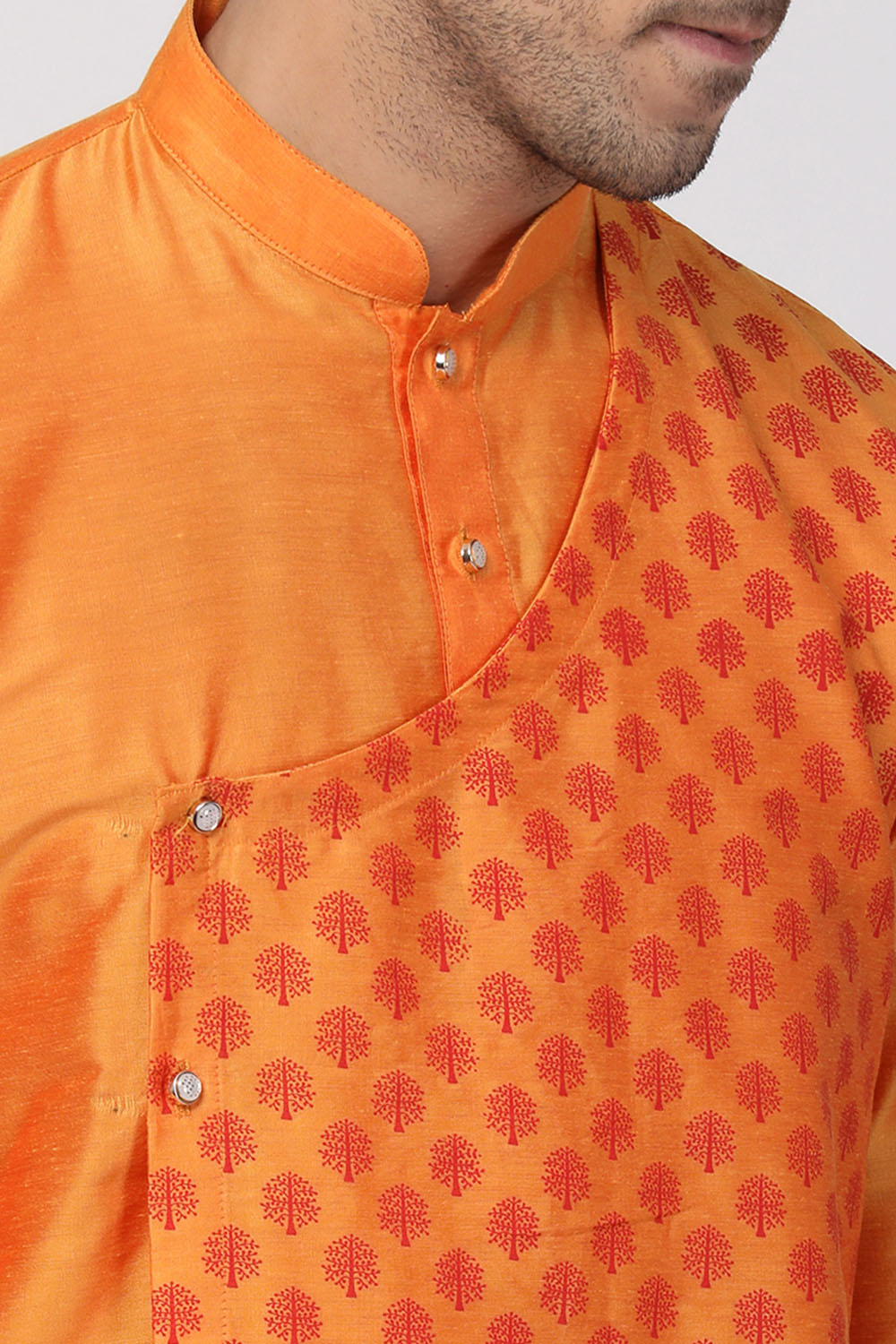 Cotton Art Silk Kurta In Orange