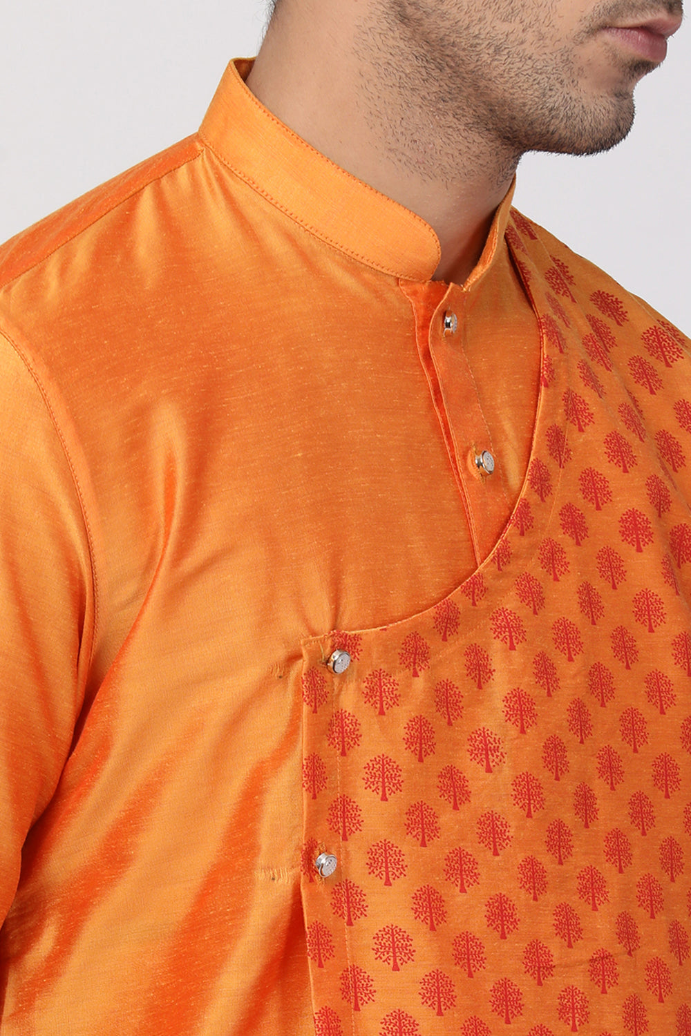 Men's Cotton Art Silk Kurta Set In Orange