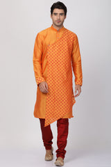 Men's Cotton Art Silk Kurta Set In Orange