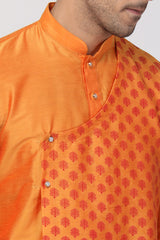 Men's Cotton Art Silk Kurta Set In Orange