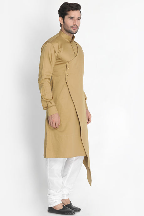 Men's Cotton Art Silk Kurta Set in Beige