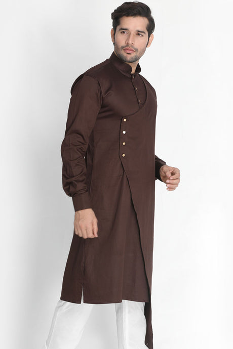 Men's Blended Cotton Kurta In Brown