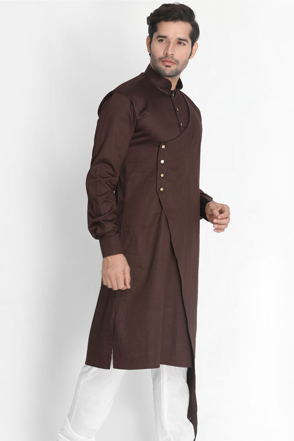 Blended Cotton Kurta In Brown