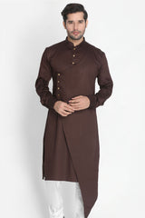 Men's Blended Cotton Kurta In Brown