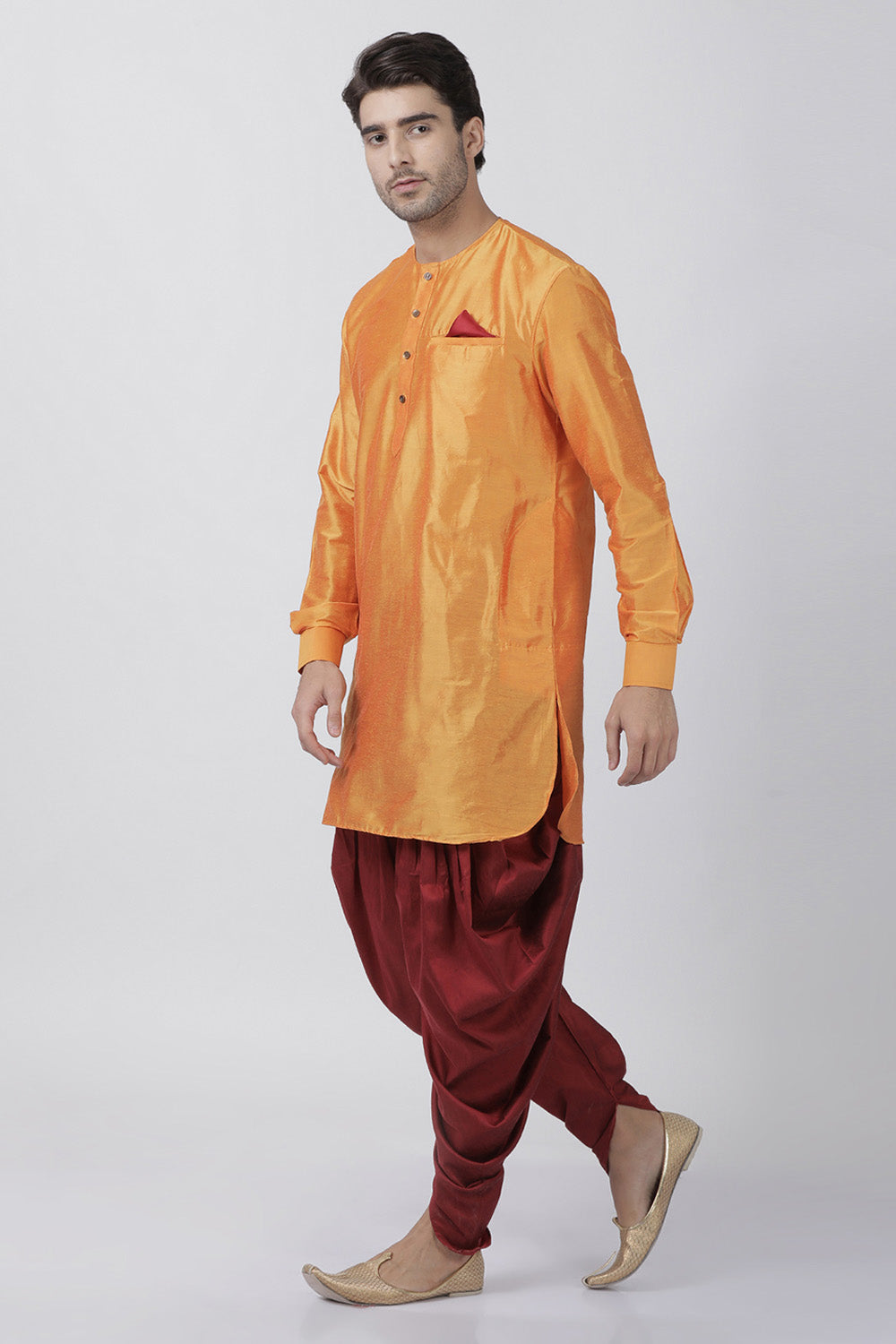 Men's Blended Cotton Kurta Set In Orange