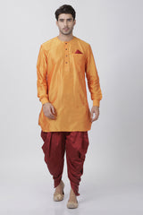 Men's Blended Cotton Kurta Set In Orange