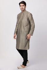 Men's Cotton Art Silk Kurta Set In Beige