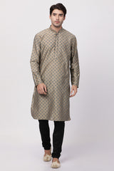 Men's Cotton Art Silk Kurta Set In Beige