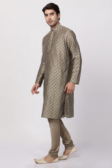 Men's Cotton Art Silk Kurta Set In Beige