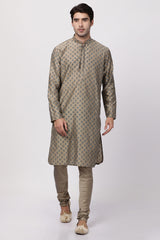 Men's Cotton Art Silk Kurta Set In Beige