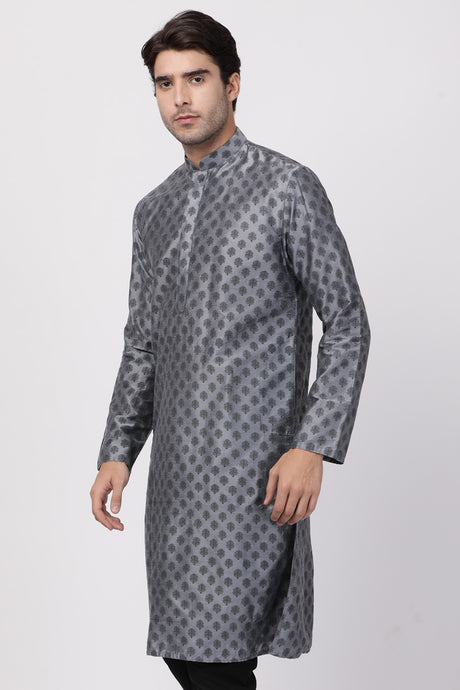 Men's Cotton Art Silk Kurta in Grey