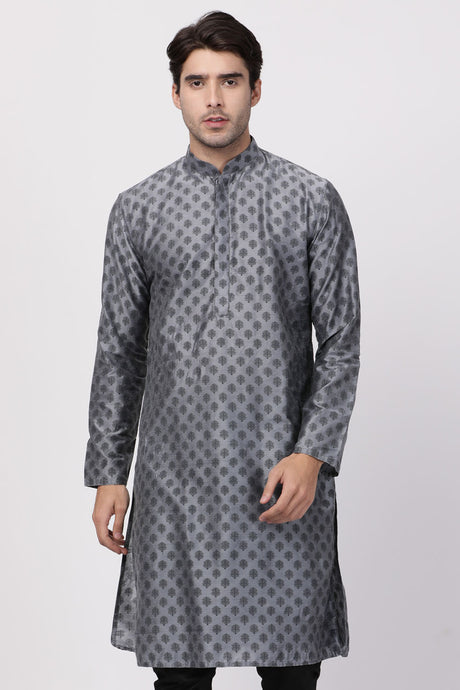 Cotton Art Silk Kurta In Grey