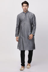 Men's Cotton Art Silk Kurta Set In Grey