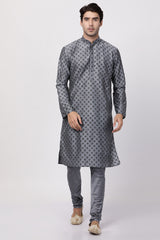 Men's Cotton Art Silk Kurta Set In Grey