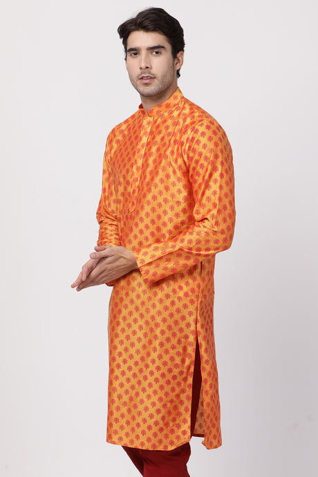 Men's Cotton Art Silk Kurta in Orange