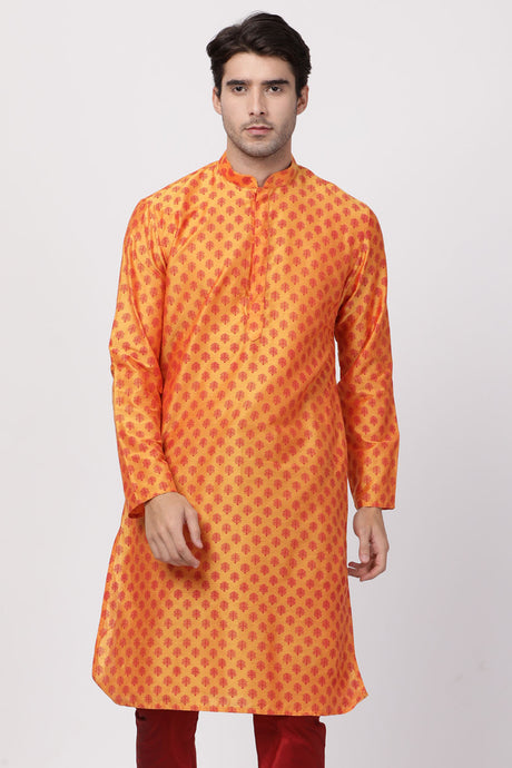 Cotton Art Silk Kurta in Orange