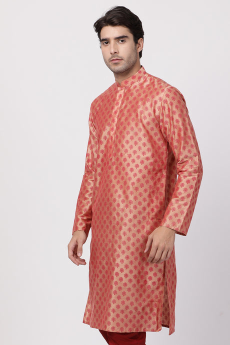 Men's Cotton Art Silk Kurta In Pink