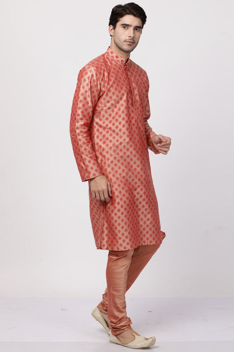 Men's Cotton Art Silk Kurta Set in Pink