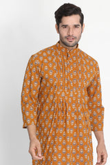 Men's Blended Cotton Kurta In Orange