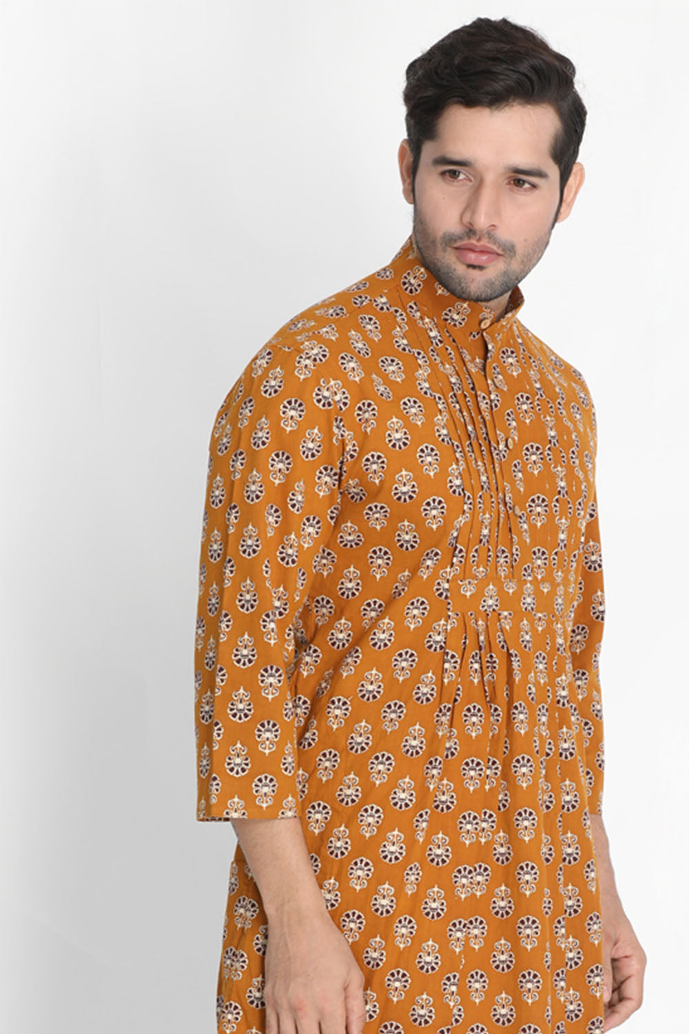 Men's Blended Cotton Kurta In Orange