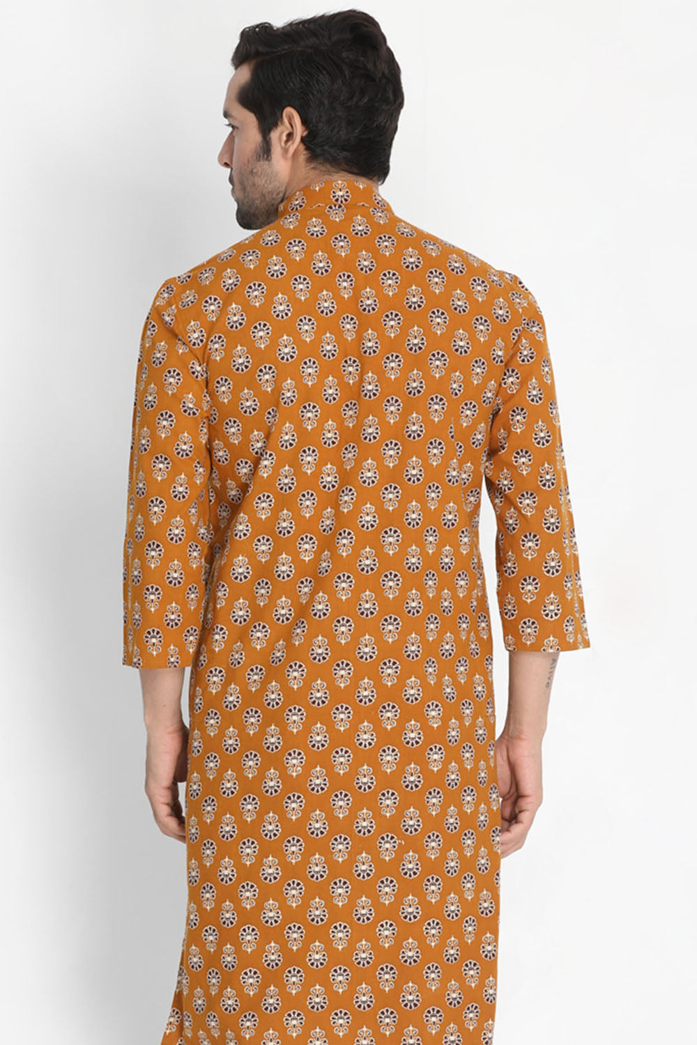 Men's Blended Cotton Kurta In Orange